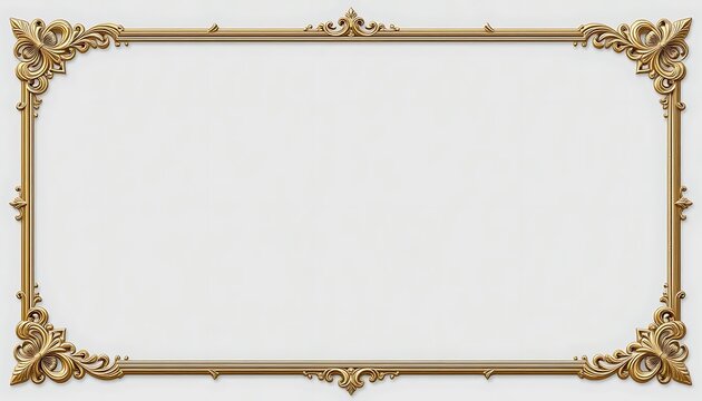Elegant Golden Ornate Rectangular Frame with Decorative Corners.
