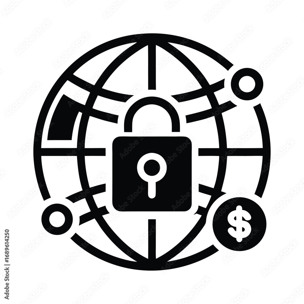Aufkleber global security network with a padlock on a world map icon design illustration