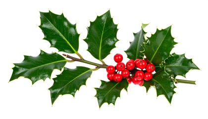 Holly sprig against white background
