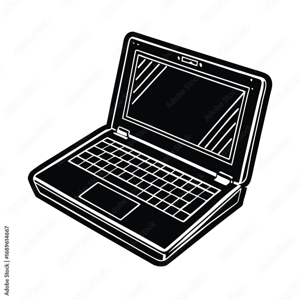 Poster open notebook pc with a blank screen on a white background