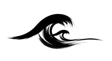 Dynamic brush stroke wave design captures natural power and motion in striking black ink style