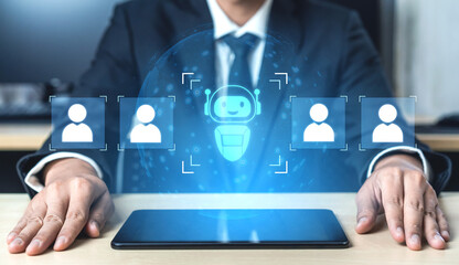 AI is selected to replace human employees, illustrating automation and workforce transformation...