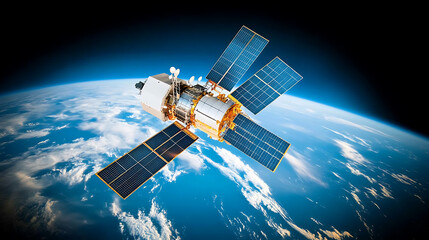 Satellite Orbiting Earth with Solar Panels Extended