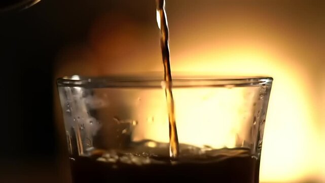 Dark liquid pouring into glass.