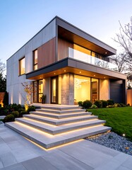 Modern Home Exterior Dusk (2)