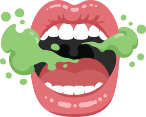 Naklejka premium Open mouth with green bad breath smell vector illustration for oral hygiene and health awareness design 
