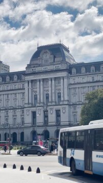 Historic Palacio Libertad Facade with Traffic in Buenos Aires, Vertical Footage