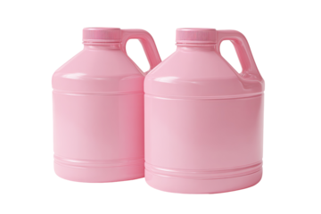 Two identical, light pink plastic jugs with handles