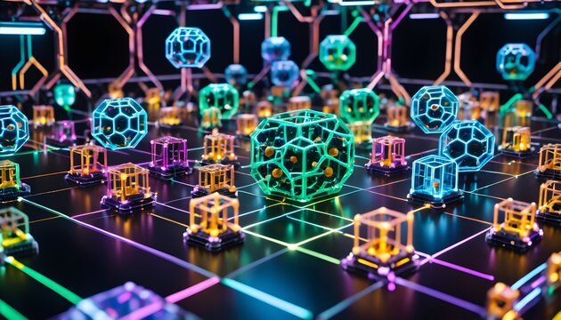 Futuristic Neon Digital Grid Network - Powered by Adobe