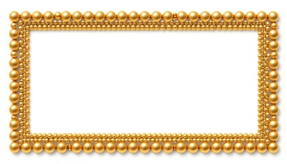 Golden Beaded Picture Frame Isolated on White Background.
