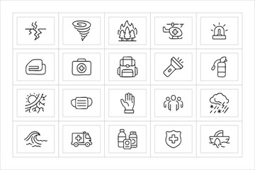 Collection of disaster and emergency preparedness icons
