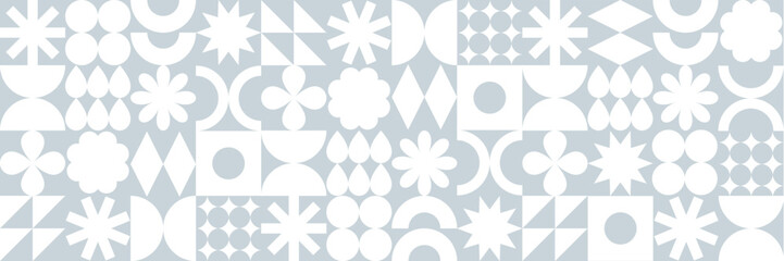 Fototapeta na wymiar Abstract Geometric Shape Figure Pattern. Minimal Seamless Background with Vector White Mosaic. Winter Geometric Texture.