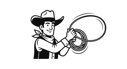 A cowboy in a hat and bandana, holding a lasso, ready for rodeo action and Western adventure