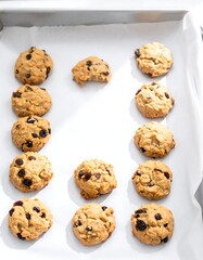 Homemade raisin cookies on a baking sheet