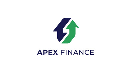 Apex Finance logo featuring a stylized arrow pointing upwards in green and blue on a white background.