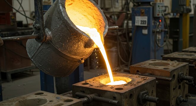 Pouring Molten Metal into a Mold at a Foundry.