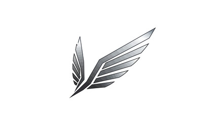 Silver metallic stylized wings design on a white background, suggesting flight, freedom, or aspiration.