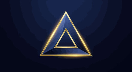 A stylized, layered triangle with a golden border, set against a dark blue background, creating a modern and elegant design.