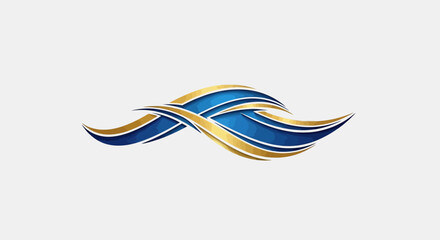Abstract flowing design with blue and gold curved lines overlapping, creating a dynamic and elegant visual element.