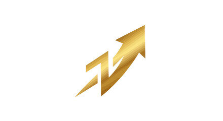Golden arrow pointing upwards with a lightning bolt design, symbolizing growth, progress, and energy on a white background.