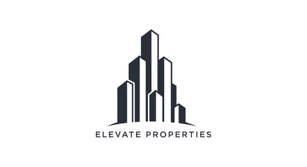 Minimalist logo depicting a cluster of stylized skyscrapers with varying heights, conveying a sense of growth and elevation, above the text "ELEVATE PROPERTIES".