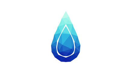 Abstract polygonal water drop illustration, featuring shades of blue and white against a plain background.