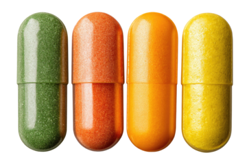 Four capsules in vibrant colors