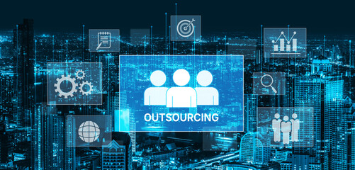 Outsourcing concept showing collaboration, delegation, global workforce, productivity, and task management through remote teams and external service providers Vouch