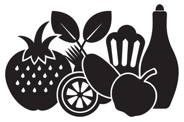 Healthy food silhouette graphic set for design