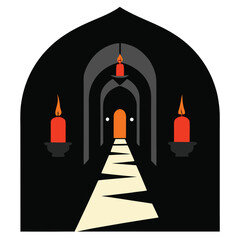 Candlelit Spooky Hallway Halloween Scene