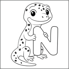 Letter N with Newt Educational sketch Coloring Page for Kids