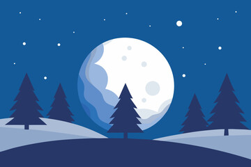 Obraz premium Serene winter night scene with a massive moon