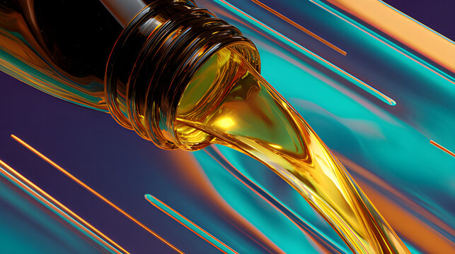 Synthetic engine oil. Engine oil drip bio-ethanol lubricants. Vehicle oil bottle spill. Engine compartment ppm mineral oil. Transmission fluid oil change, automobile pouring oi from a keg container.