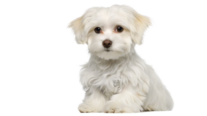 Adorable white Maltese puppy sitting isolated on a transparent background fluffy
