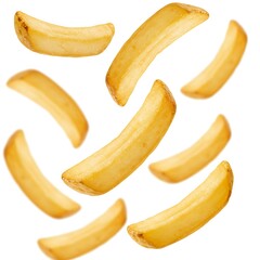 Premium Falling french fries, potato fry isolated on white background, selective focus  Free Download