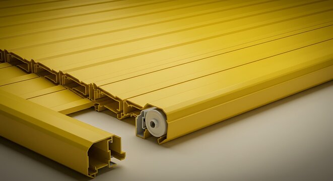 Yellow Slatted Roll Up Cover Mechanism Detail.