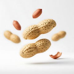 Falling peanut isolated on white background, selective focus | High-Quality Stock Image