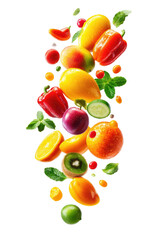 Naklejka premium Vibrant fruits and vegetables cascading