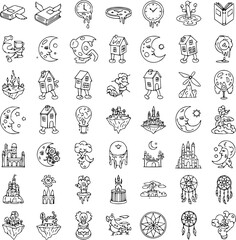 Fantasy and Surreal Outline Icon Set – 50+ Creative Vector Icons Collection