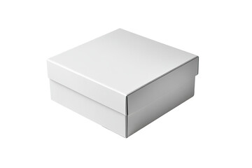 A blank, square, white cardboard box.  It has a slightly  overlapping lid