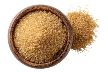 Light brown sugar in a wooden bowl, spilling