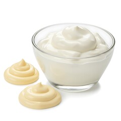 sour cream in glass, mayonnaise, yogurt, isolated on white background, clipping path, full depth of field | High-Quality Stock Image