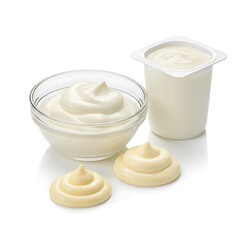 Premium sour cream in glass, mayonnaise, yogurt, isolated on white background, clipping path, full depth of field  Free Download