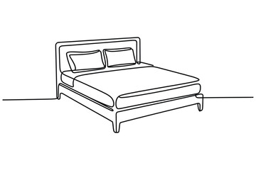 Continuous Line Drawing of a Bed with Two Pillows – Minimalist Bedroom Furniture