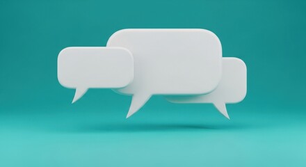 Blank White Speech Bubbles Communicating Ideas and Conversations on a Teal Background