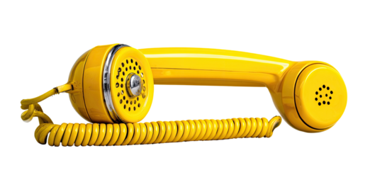 A bright yellow corded telephone handset (2)