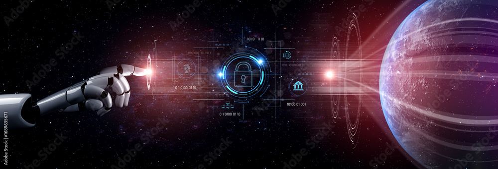 Poster ai securing digital access through biometric authentication, protecting identity, monitoring threats