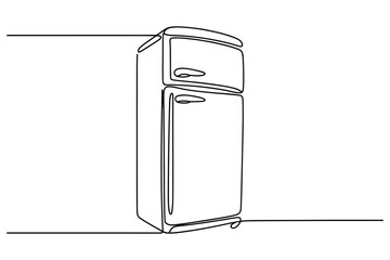 One Line Drawing of Refrigerator – Kitchen Appliance Minimalist Vector