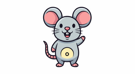 Cute cartoon mouse waving hello gray rodent animal illustration isolated