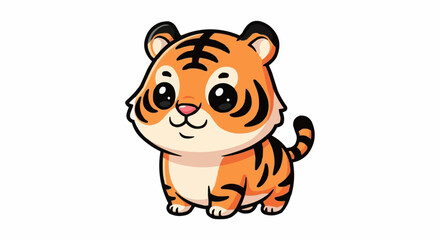 Cute cartoon tiger cub orange stripes happy adorable animal character